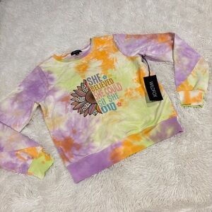 Wild Fox Tie Dye Sherbert long sleeve pullover with Heat Press NWT size XS